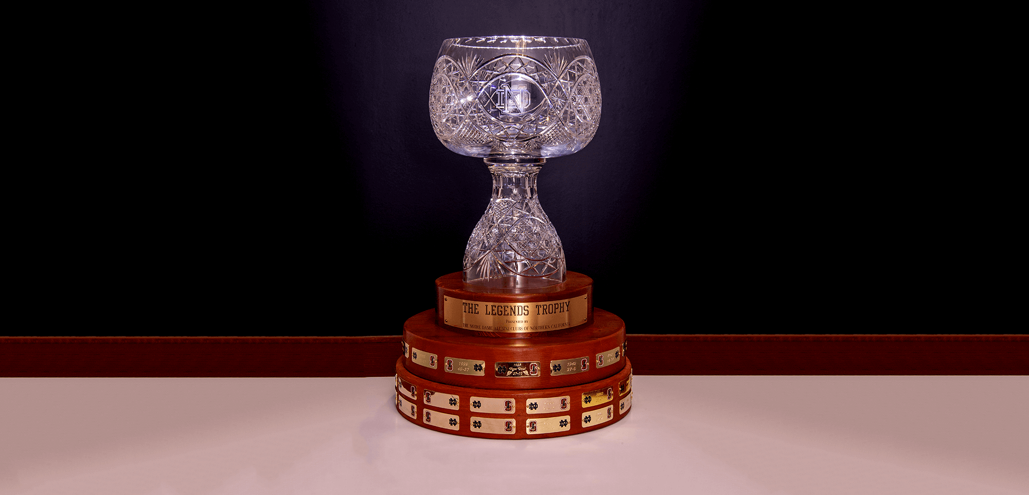 The Legends Trophy crystal bowl on wooden base